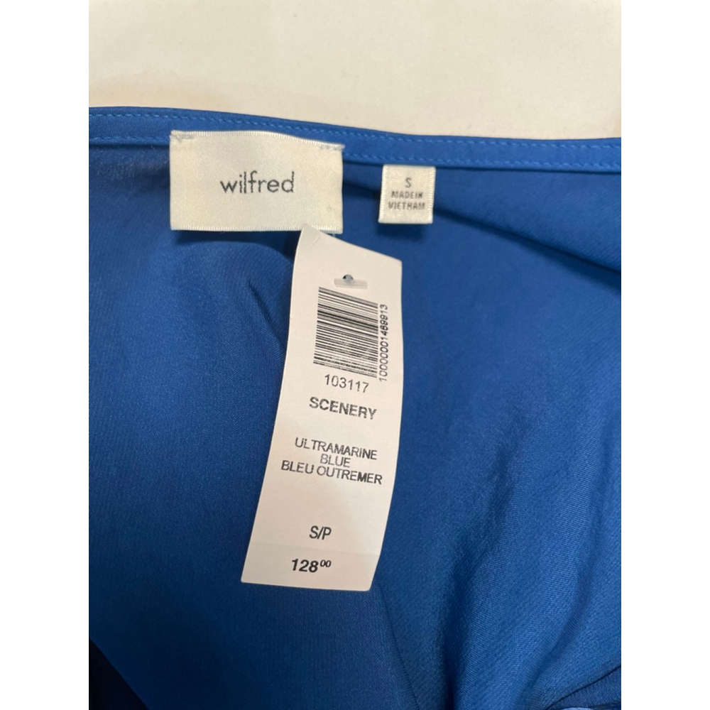 Wilfred Scenery Blue Satin Midi Slip Dress S Faux Wrap Slit Going Out - Picture 6 of 6